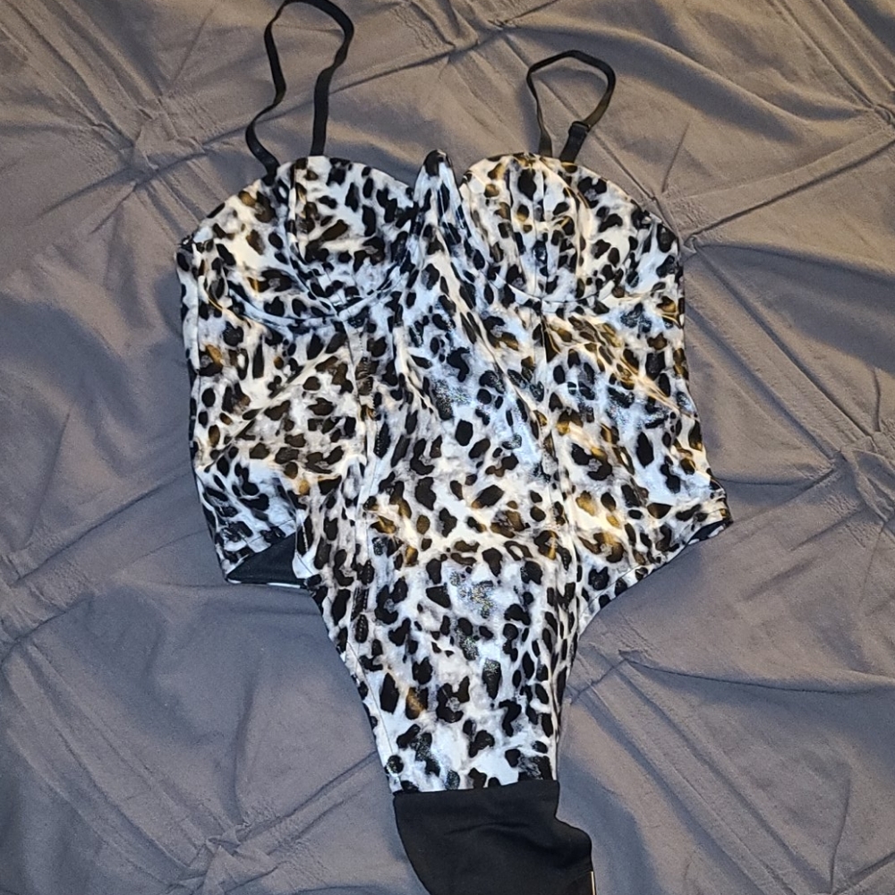 Snow leopard bodysuit faux leather